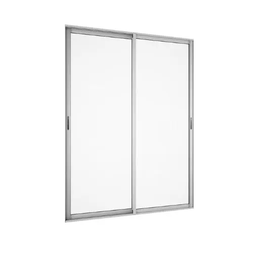 Puerta corredera de cristal moderna para patio con un elegante marco de aluminio, con dos paneles y tiradores minimalistas para un fácil manejo.